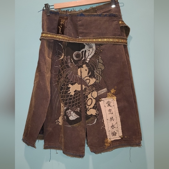 CORDUROY skirt with slits and gaze underlining - Picture 1 of 13